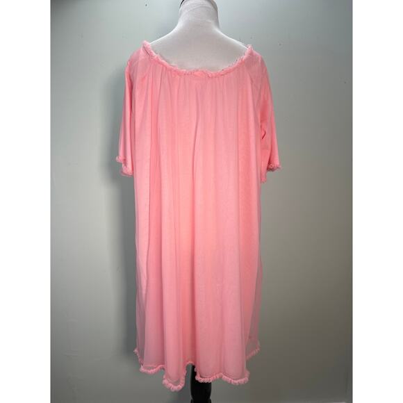 Vintage Nightgown Medium Pink Layered Chiffon Ruffled Trim Bow - Picture 6 of 13